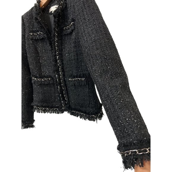 Boston Proper Chain Detail Tweed Jacket Wool Blend Coat Preppy Top - Picture 3 of 10